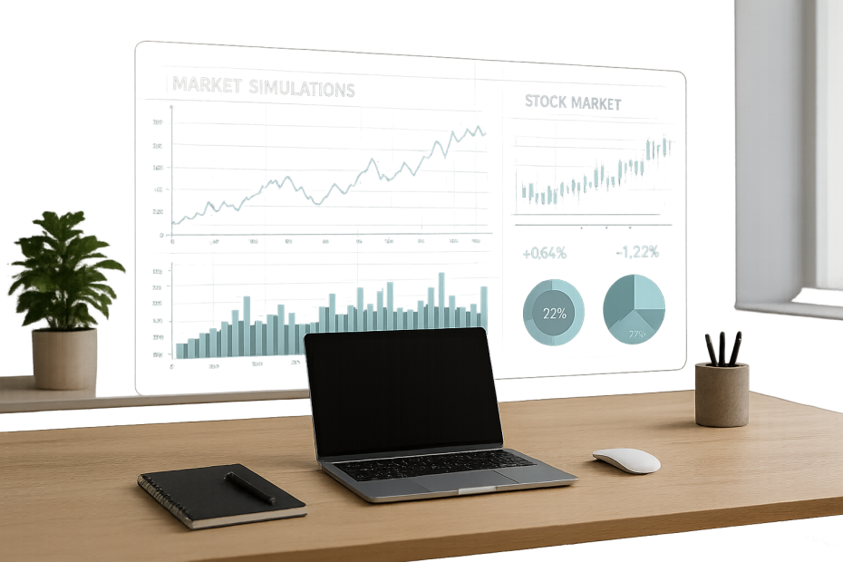 Futuristic trading desk interface simulating stock market data inside ChatGPT ProTrader Mode