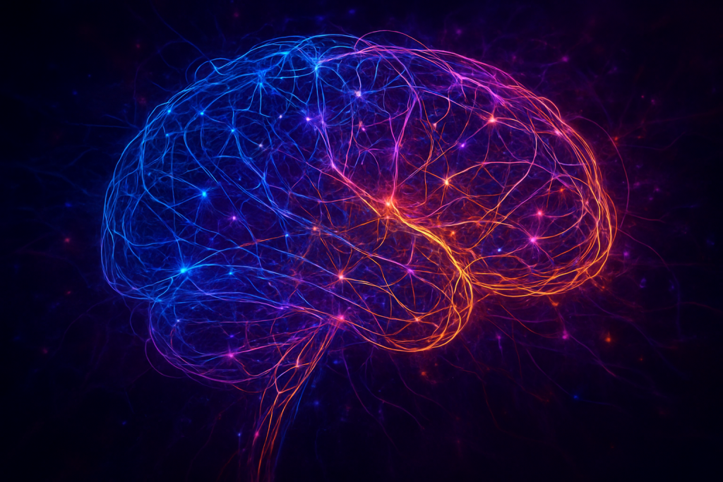 Abstract digital brain and neural network visualization representing AI thinking and prompt engineering