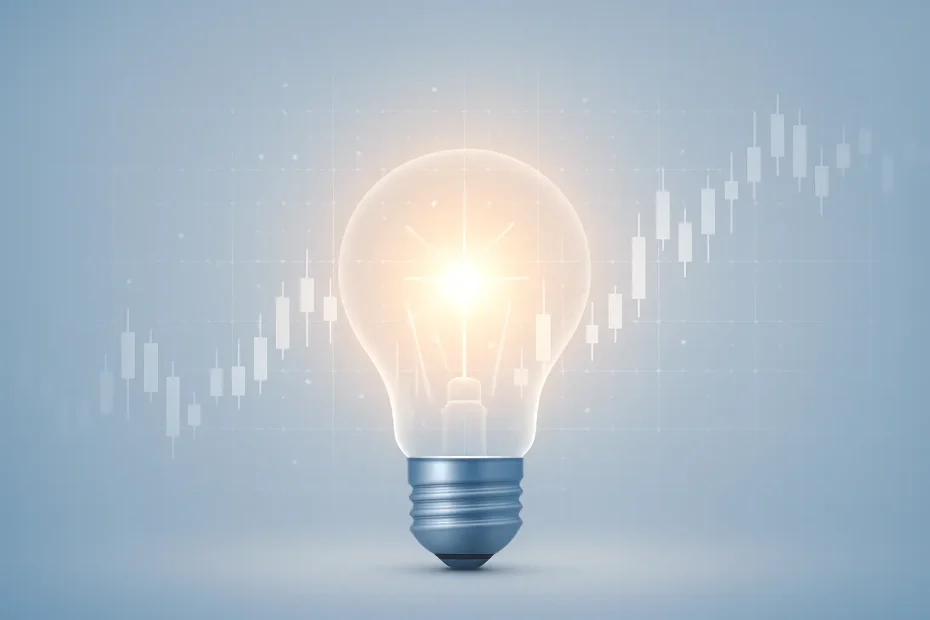 Glowing lightbulb with data overlays symbolizing market insight